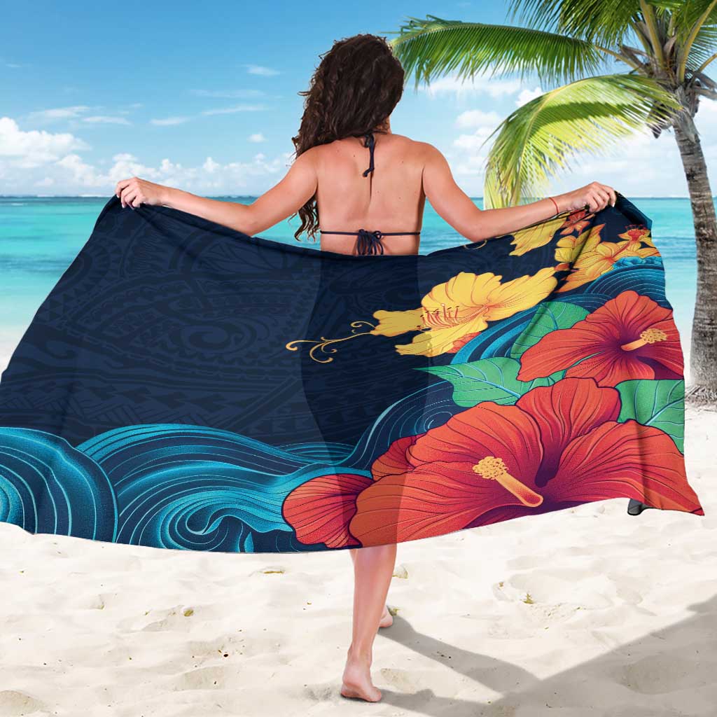 Polynesian Hibiscus Flower Waves Pattern Sarong LT9 - Polynesian Pride