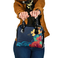 Polynesian Hibiscus Flower Waves Pattern Shoulder Handbag LT9 One Size Dark Blue - Polynesian Pride