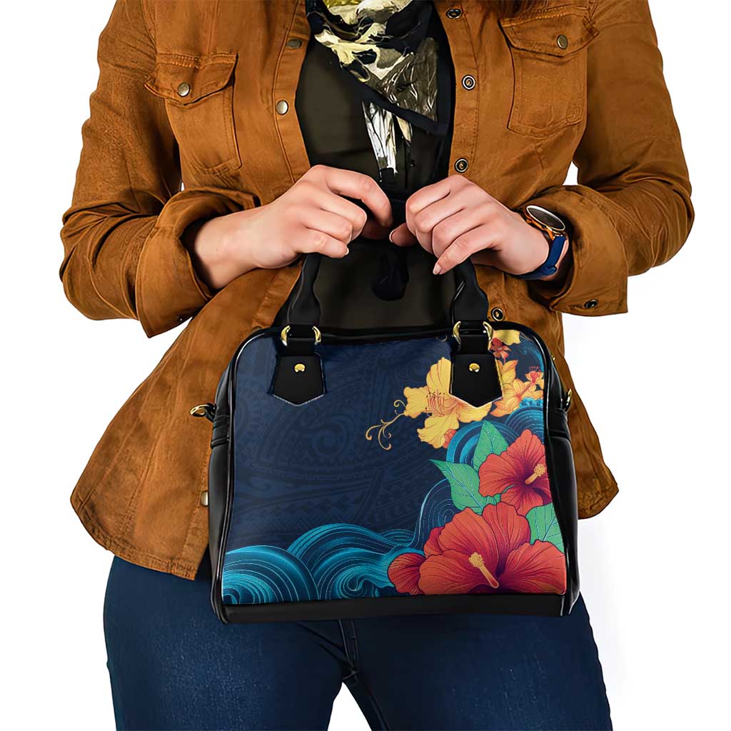 Polynesian Hibiscus Flower Waves Pattern Shoulder Handbag LT9 - Polynesian Pride