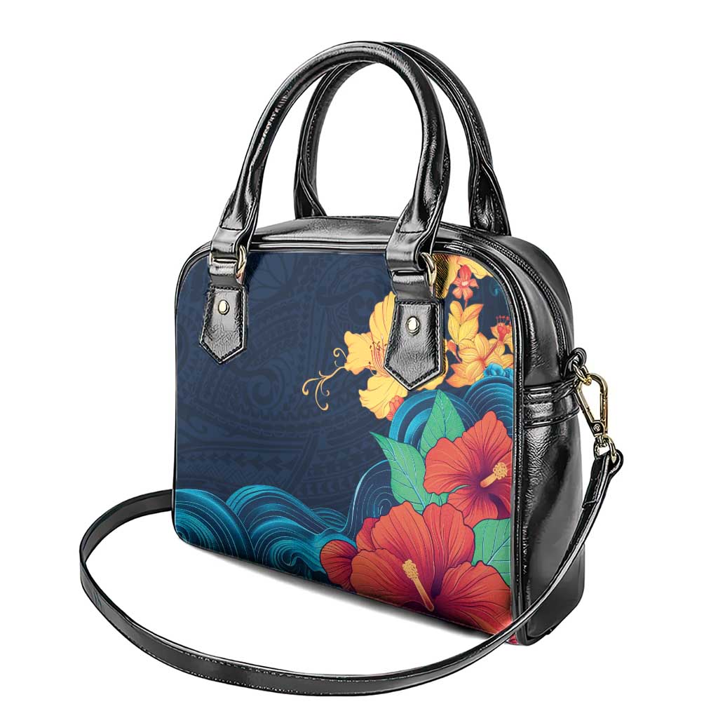 Polynesian Hibiscus Flower Waves Pattern Shoulder Handbag LT9 - Polynesian Pride