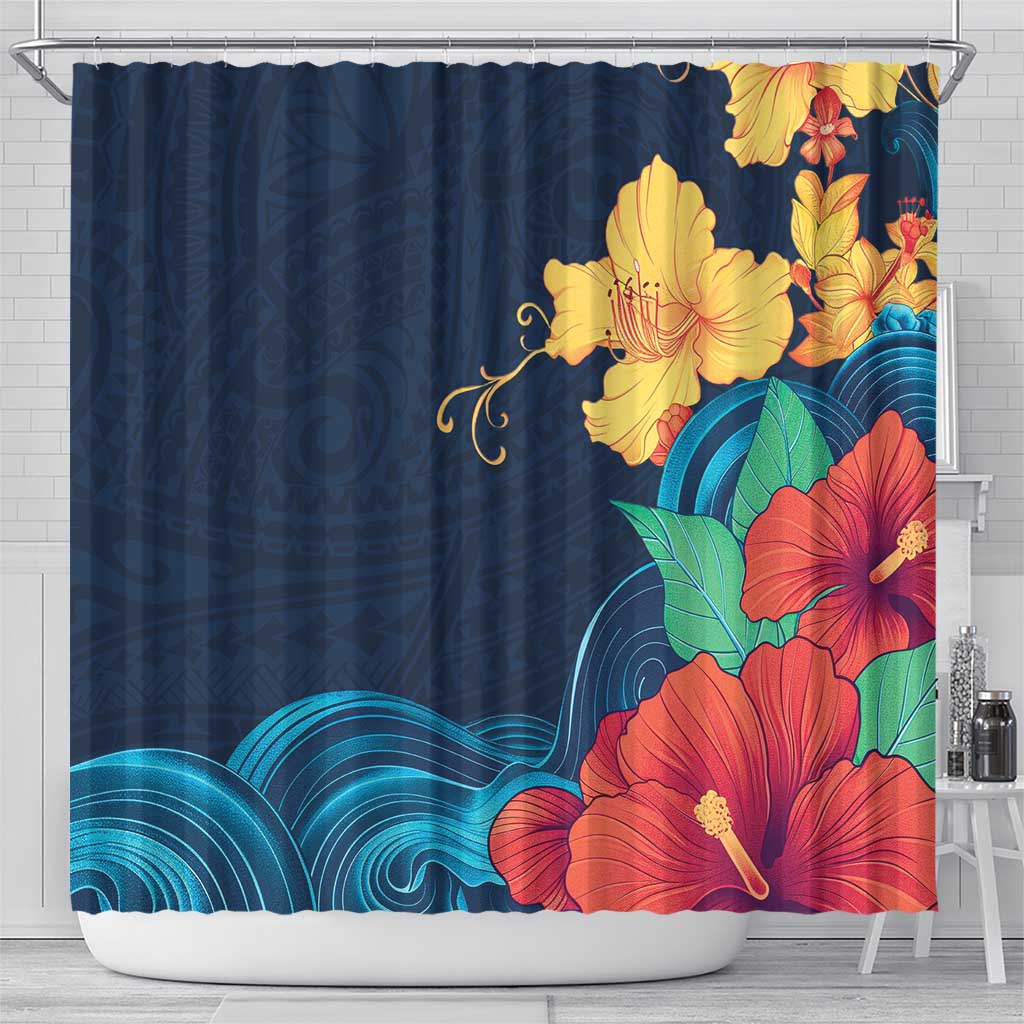 Polynesian Hibiscus Flower Waves Pattern Shower Curtain LT9 - Polynesian Pride