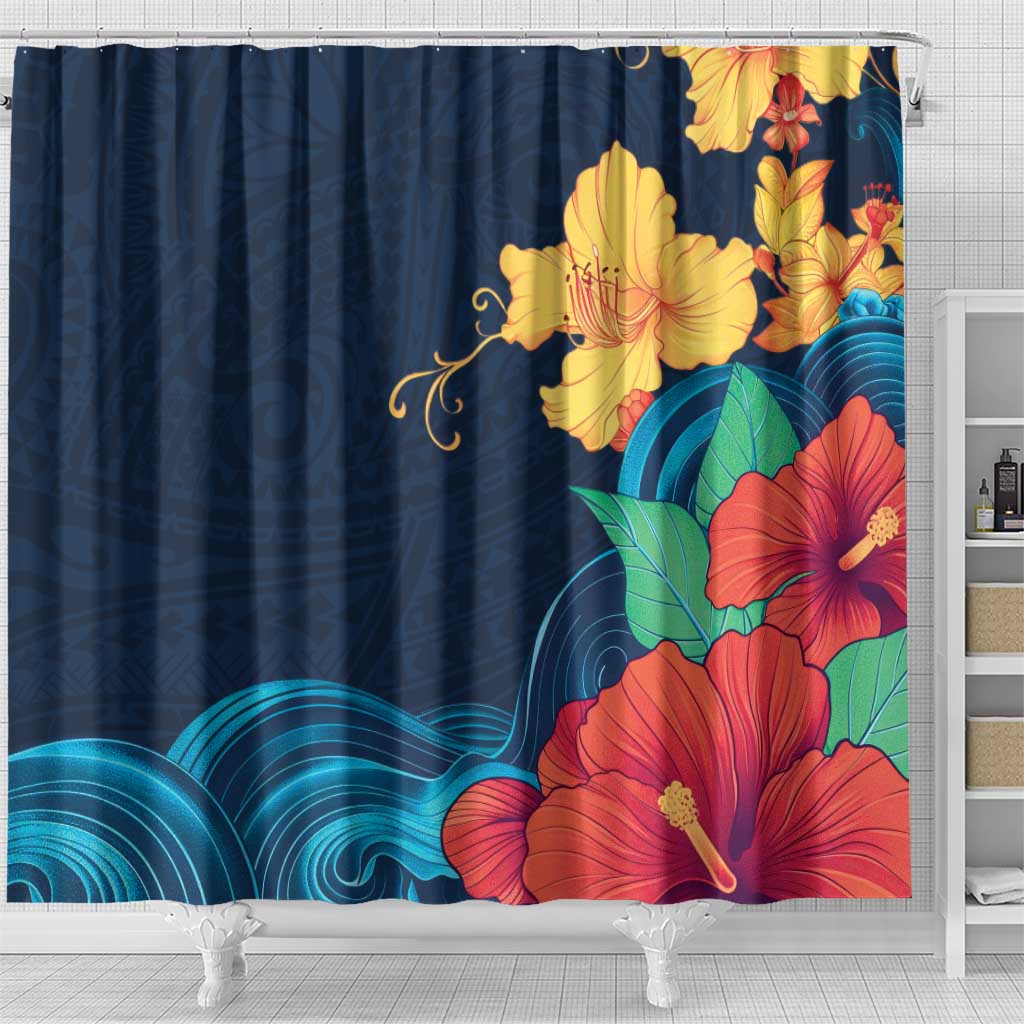 Polynesian Hibiscus Flower Waves Pattern Shower Curtain LT9 - Polynesian Pride
