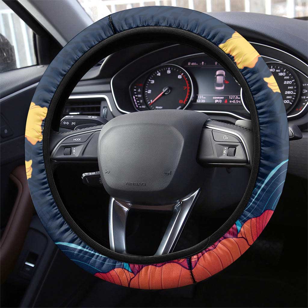 Polynesian Hibiscus Flower Waves Pattern Steering Wheel Cover LT9 - Polynesian Pride