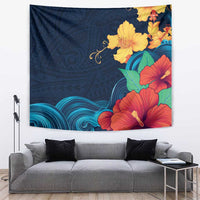 Polynesian Hibiscus Flower Waves Pattern Tapestry LT9 Dark Blue - Polynesian Pride