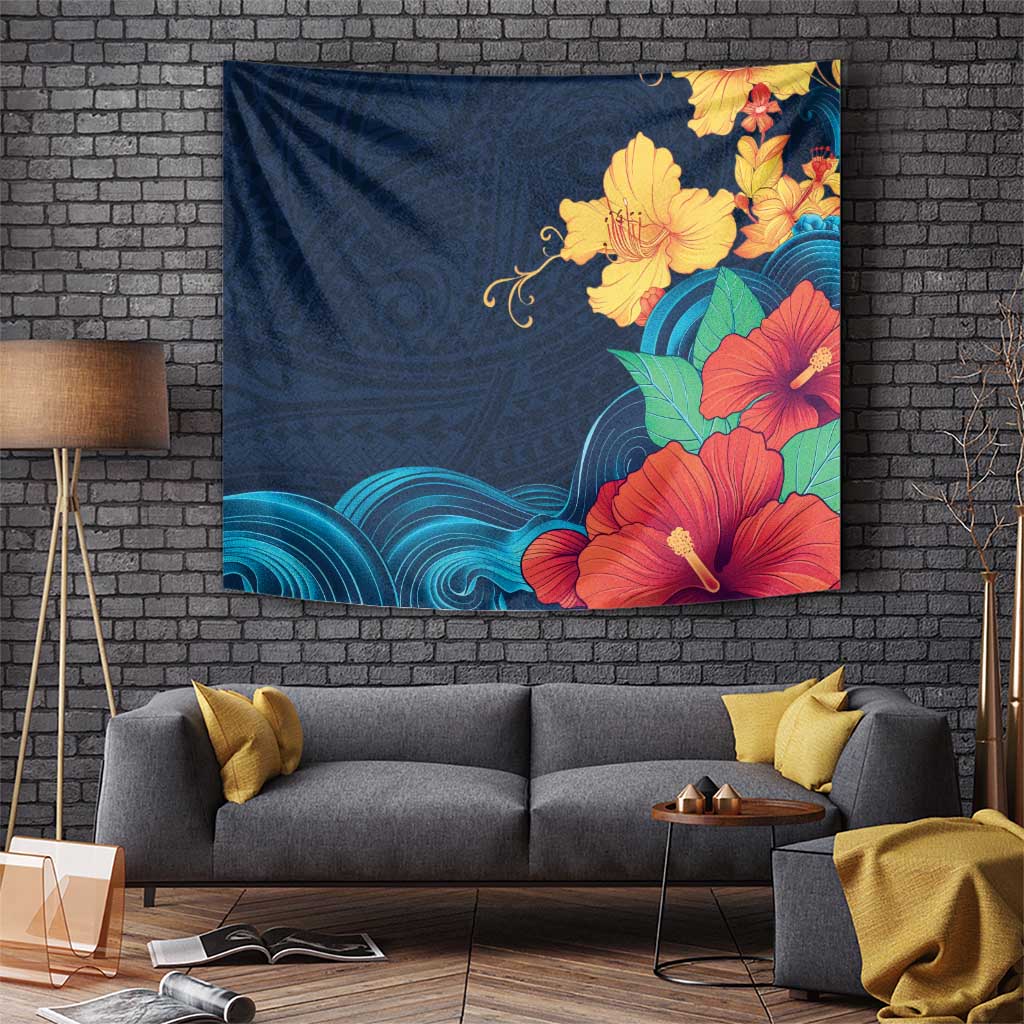Polynesian Hibiscus Flower Waves Pattern Tapestry LT9 - Polynesian Pride