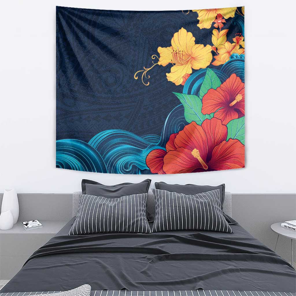 Polynesian Hibiscus Flower Waves Pattern Tapestry LT9 - Polynesian Pride