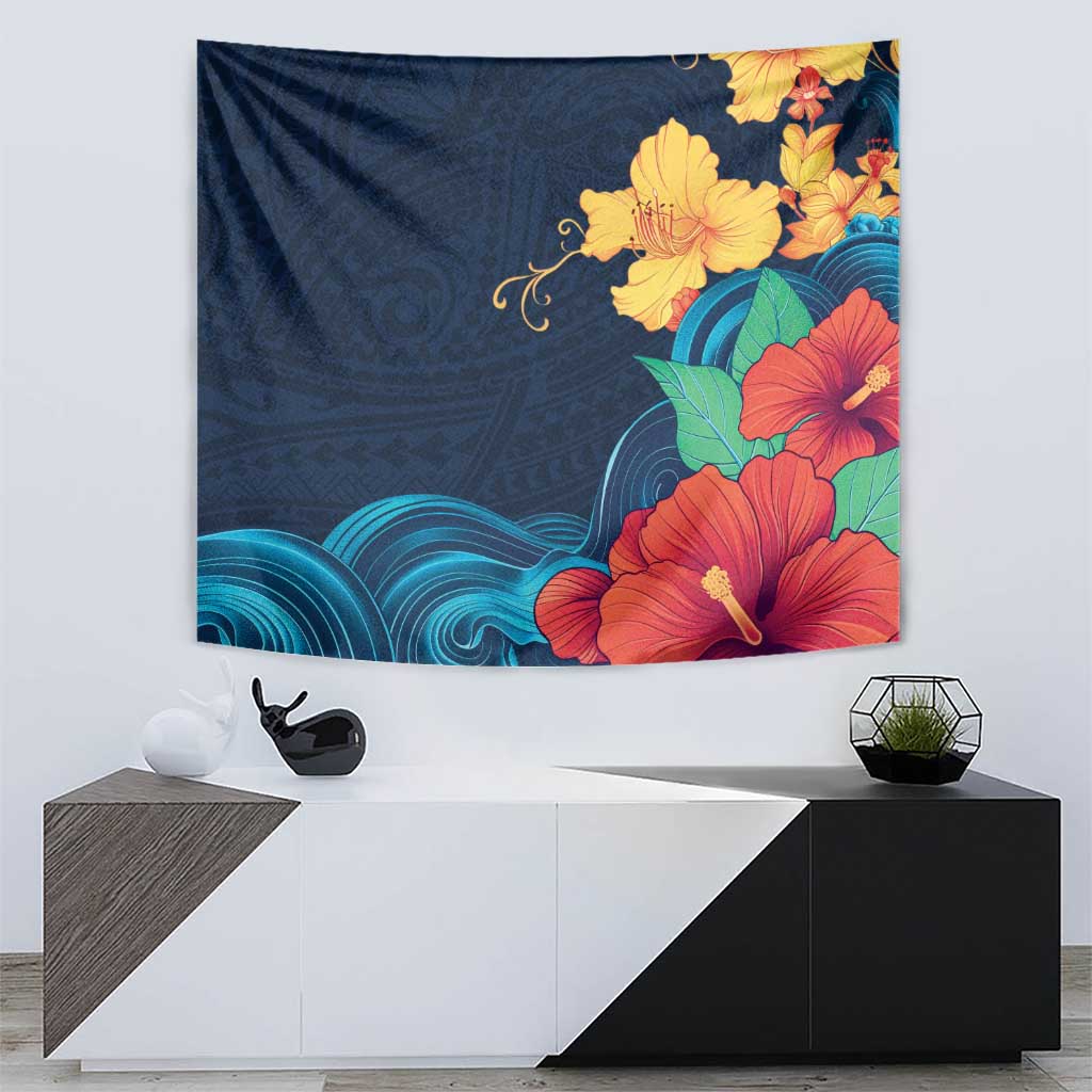Polynesian Hibiscus Flower Waves Pattern Tapestry LT9 - Polynesian Pride