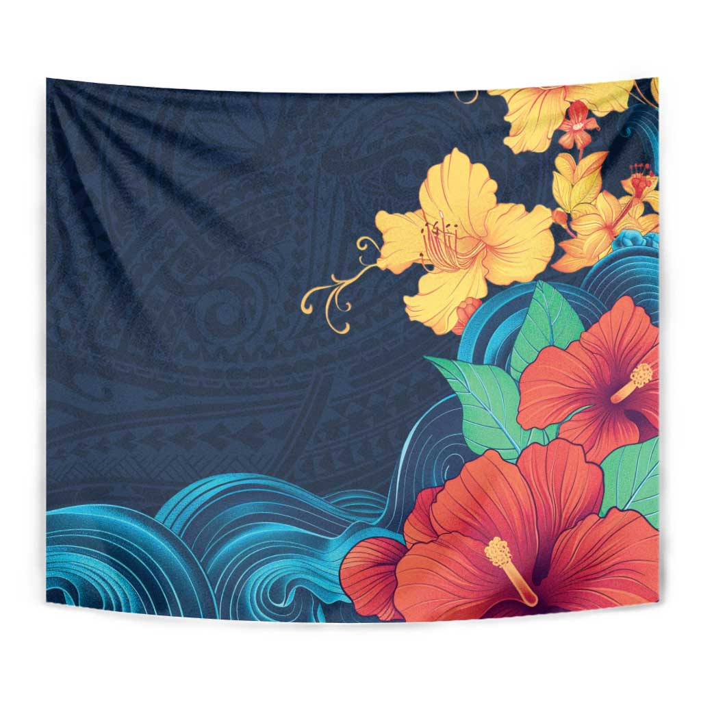 Polynesian Hibiscus Flower Waves Pattern Tapestry LT9 - Polynesian Pride