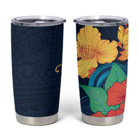 Polynesian Hibiscus Flower Waves Pattern Tumbler Cup LT9 Dark Blue - Polynesian Pride