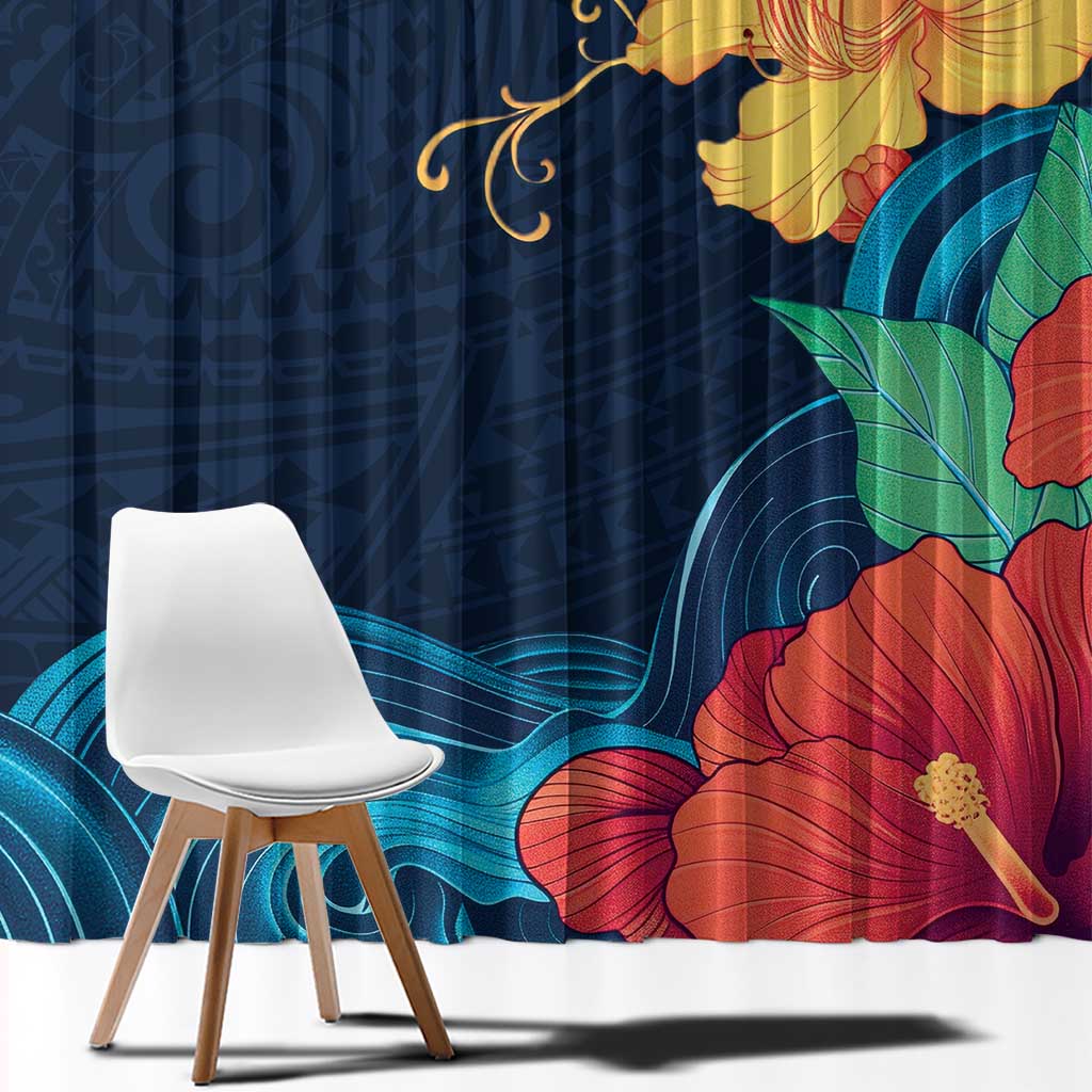 Polynesian Hibiscus Flower Waves Pattern Window Curtain LT9 - Polynesian Pride