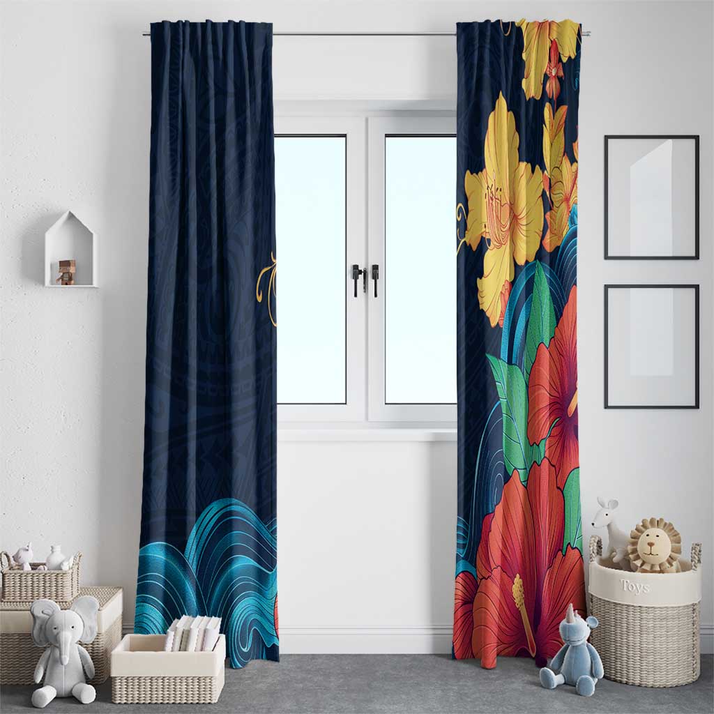 Polynesian Hibiscus Flower Waves Pattern Window Curtain LT9 - Polynesian Pride