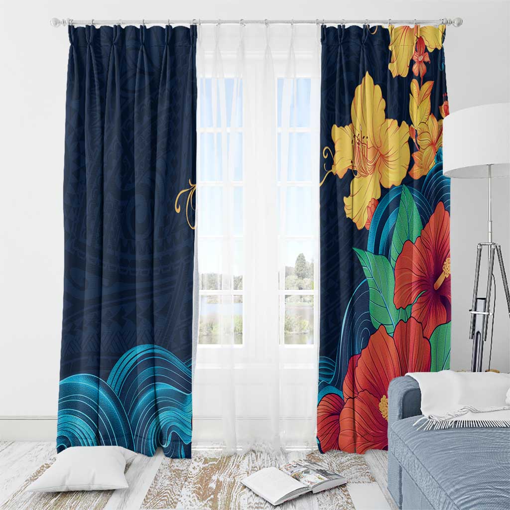 Polynesian Hibiscus Flower Waves Pattern Window Curtain LT9 - Polynesian Pride