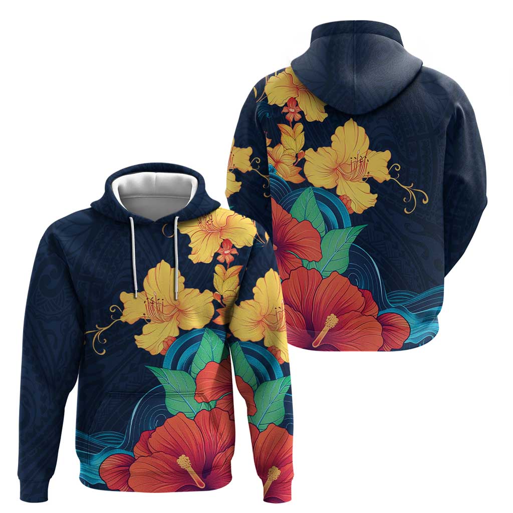 Polynesian Hibiscus Flower Waves Pattern Zip Hoodie LT9 - Polynesian Pride
