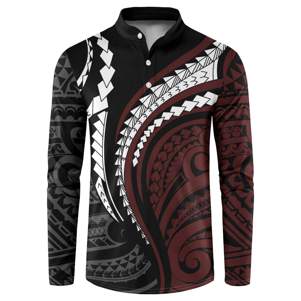 Polynesian Oxblood Line Art Tribal Tattoo Button Sweatshirt LT9 Beige - Polynesian Pride