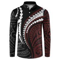 Polynesian Oxblood Line Art Tribal Tattoo Button Sweatshirt LT9 Beige - Polynesian Pride