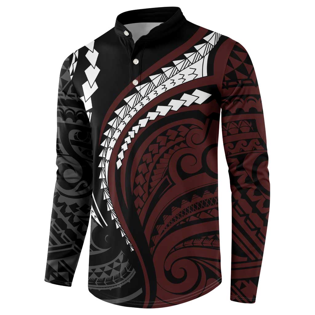 Polynesian Oxblood Line Art Tribal Tattoo Button Sweatshirt LT9 - Polynesian Pride