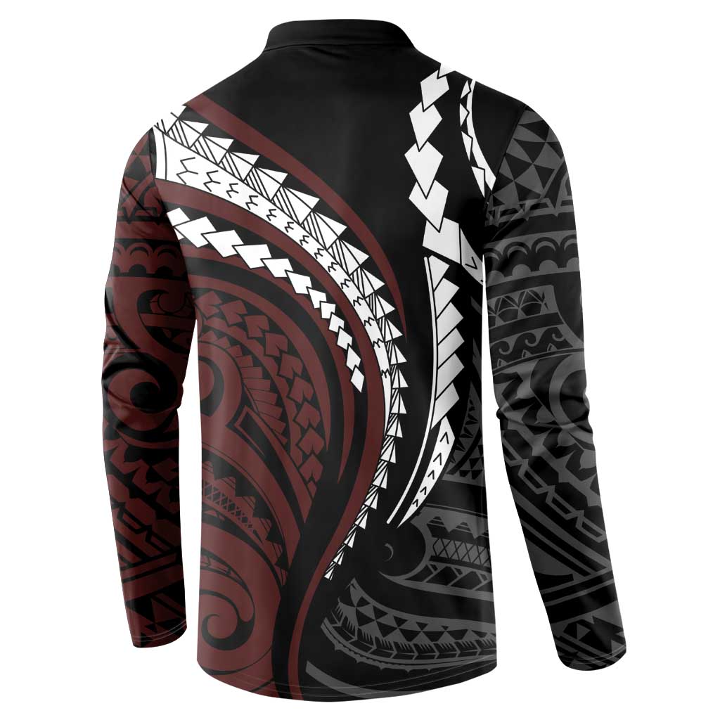 Polynesian Oxblood Line Art Tribal Tattoo Button Sweatshirt LT9 - Polynesian Pride