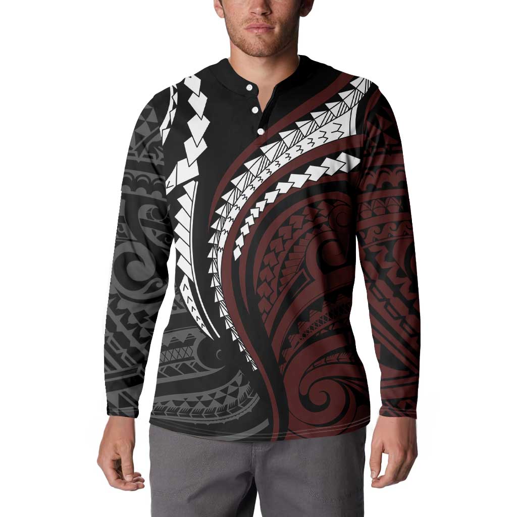 Polynesian Oxblood Line Art Tribal Tattoo Button Sweatshirt LT9 - Polynesian Pride