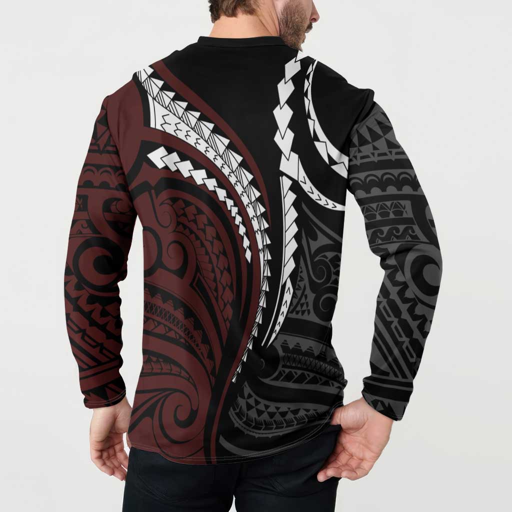 Polynesian Oxblood Line Art Tribal Tattoo Button Sweatshirt LT9 - Polynesian Pride
