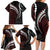 Polynesian Oxblood Line Art Tribal Tattoo Family Matching Long Sleeve Bodycon Dress and Hawaiian Shirt