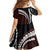 Polynesian Oxblood Line Art Tribal Tattoo Family Matching Off The Shoulder Long Sleeve Dress and Hawaiian Shirt