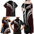 Polynesian Oxblood Line Art Tribal Tattoo Family Matching Off Shoulder Maxi Dress and Hawaiian Shirt