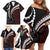 Polynesian Oxblood Line Art Tribal Tattoo Family Matching Off Shoulder Short Dress and Hawaiian Shirt