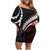 Polynesian Oxblood Line Art Tribal Tattoo Family Matching Off Shoulder Short Dress and Hawaiian Shirt