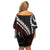 Polynesian Oxblood Line Art Tribal Tattoo Family Matching Off Shoulder Short Dress and Hawaiian Shirt