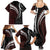 Polynesian Oxblood Line Art Tribal Tattoo Family Matching Summer Maxi Dress and Hawaiian Shirt