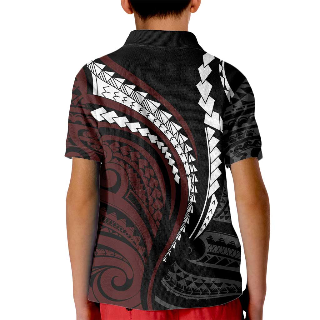 Polynesian Oxblood Line Art Tribal Tattoo Kid Polo Shirt LT9 - Polynesian Pride