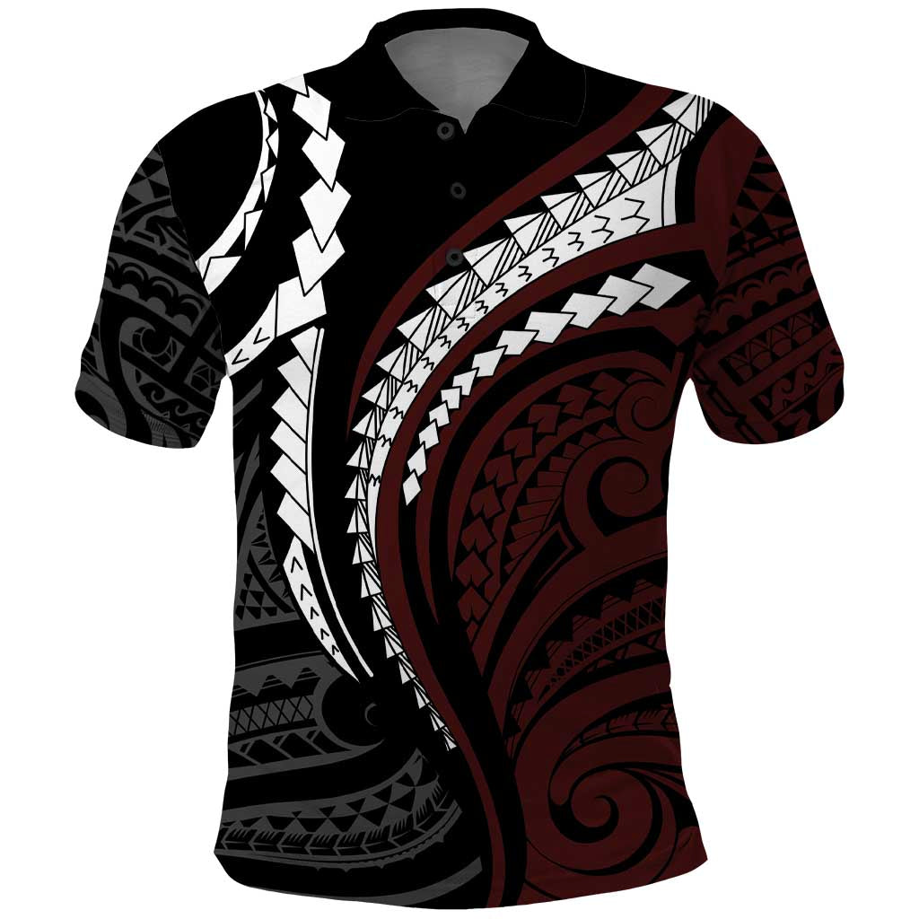 Polynesian Oxblood Line Art Tribal Tattoo Polo Shirt LT9 Beige - Polynesian Pride