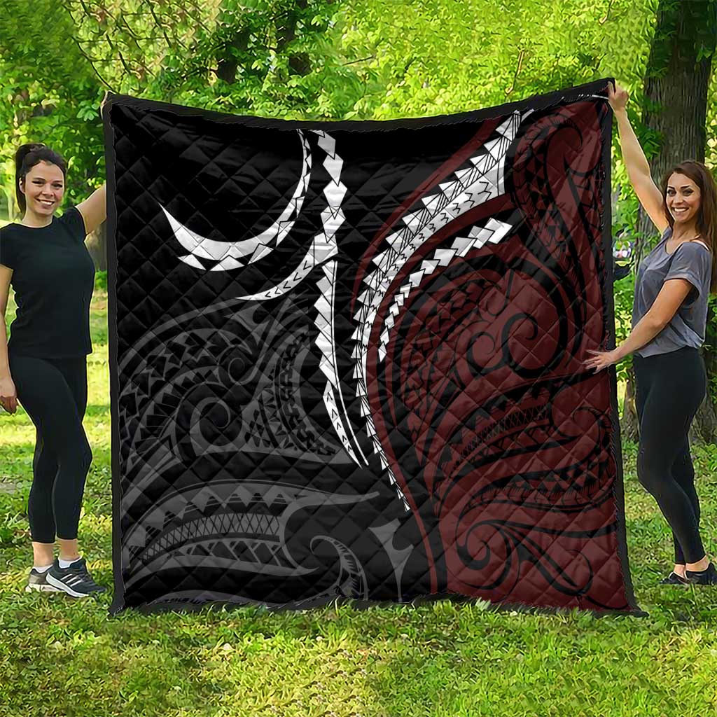 Polynesian Oxblood Line Art Tribal Tattoo Quilt LT9 - Polynesian Pride