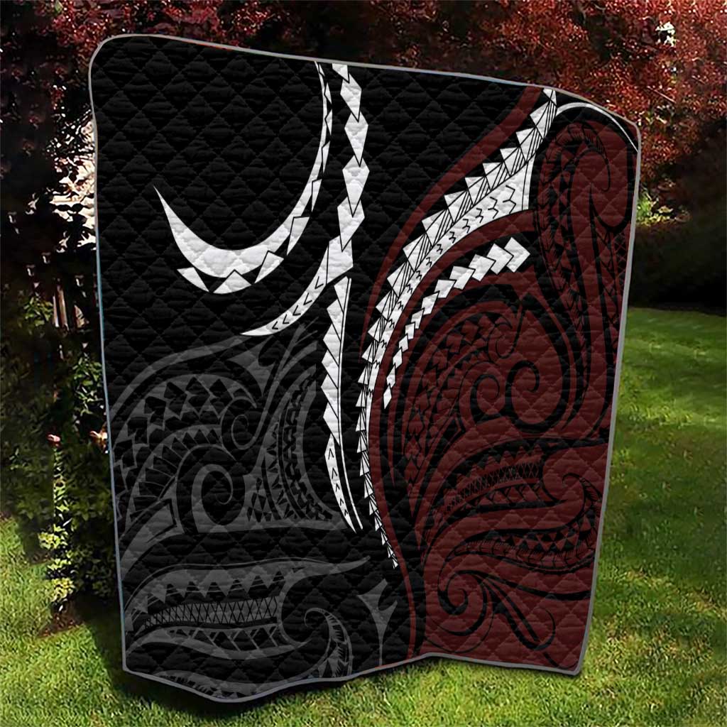 Polynesian Oxblood Line Art Tribal Tattoo Quilt LT9 - Polynesian Pride