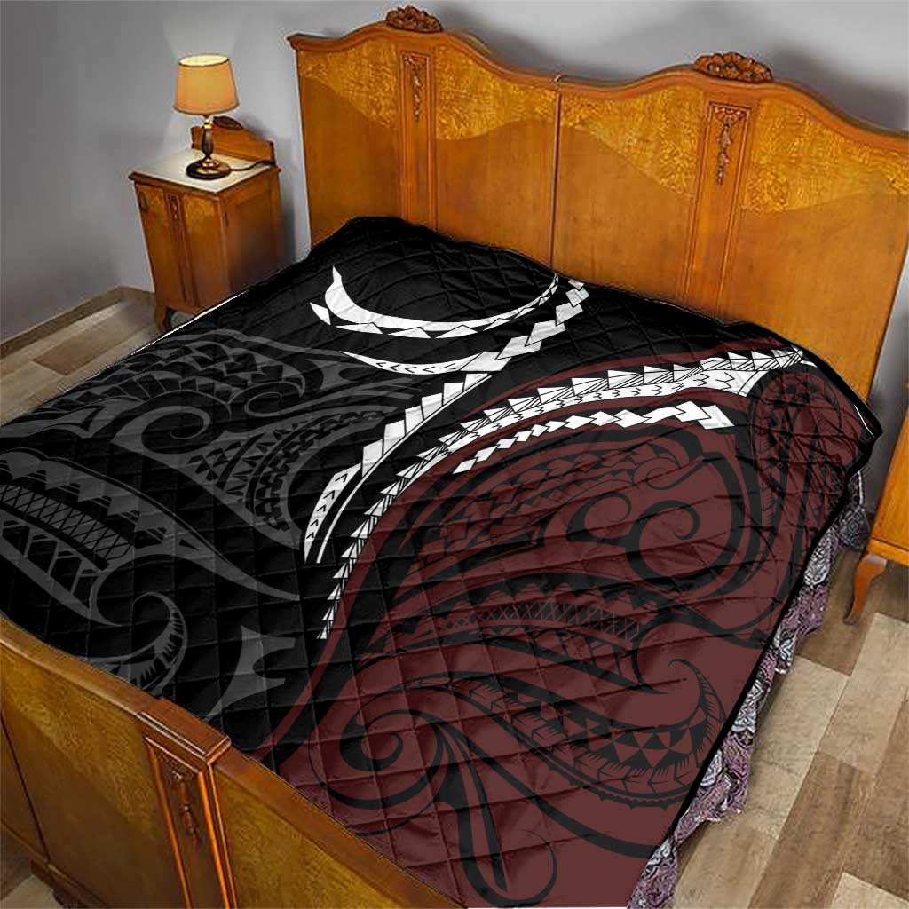 Polynesian Oxblood Line Art Tribal Tattoo Quilt LT9 - Polynesian Pride