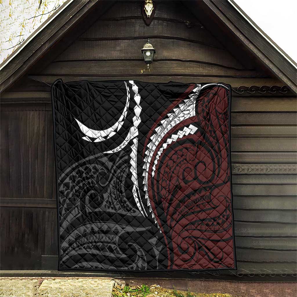 Polynesian Oxblood Line Art Tribal Tattoo Quilt LT9 - Polynesian Pride
