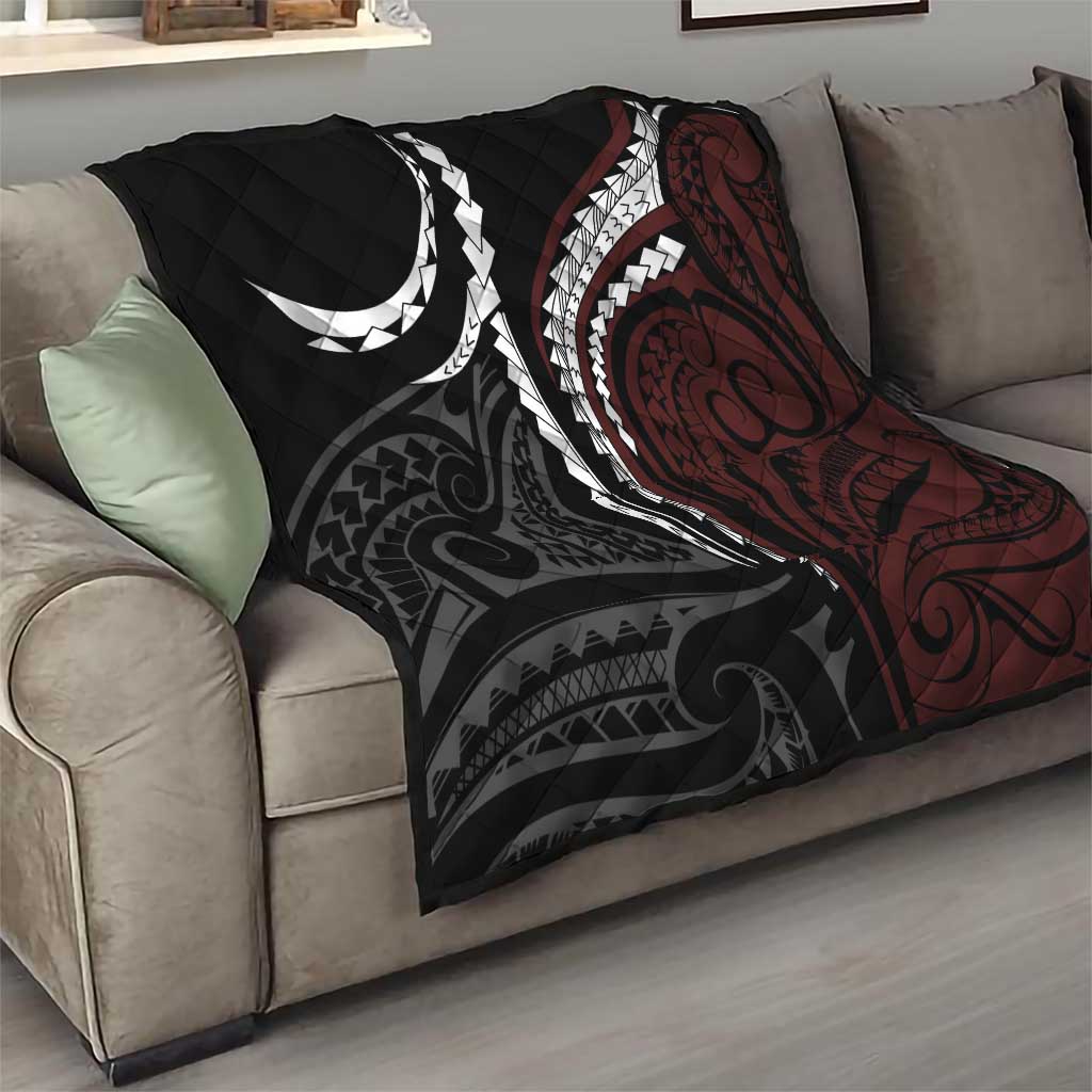 Polynesian Oxblood Line Art Tribal Tattoo Quilt LT9 - Polynesian Pride
