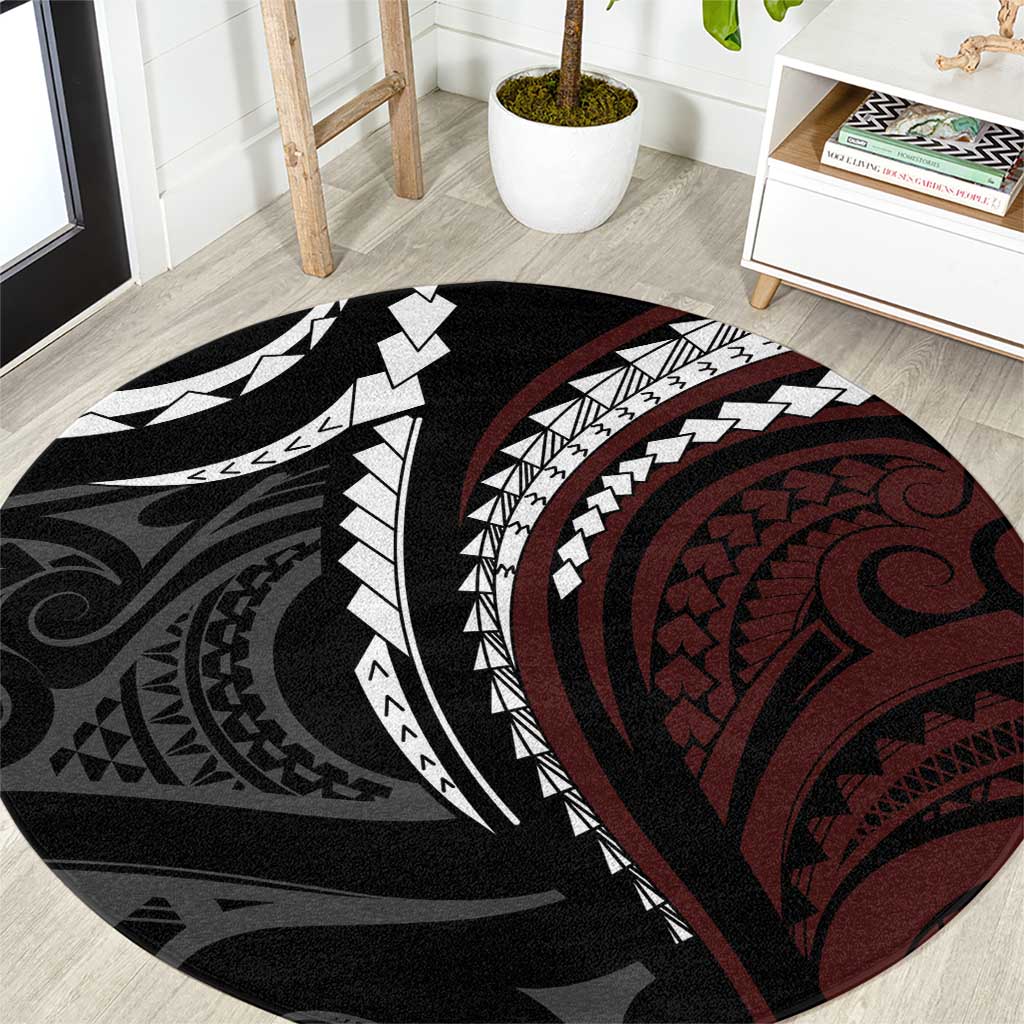 Polynesian Oxblood Line Art Tribal Tattoo Round Carpet LT9 Beige - Polynesian Pride