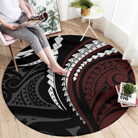 Polynesian Oxblood Line Art Tribal Tattoo Round Carpet LT9 - Polynesian Pride