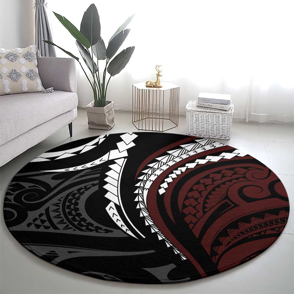 Polynesian Oxblood Line Art Tribal Tattoo Round Carpet LT9 - Polynesian Pride