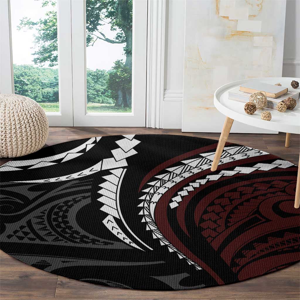 Polynesian Oxblood Line Art Tribal Tattoo Round Carpet LT9 - Polynesian Pride