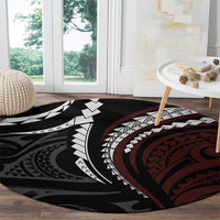 Polynesian Oxblood Line Art Tribal Tattoo Round Carpet LT9 - Polynesian Pride