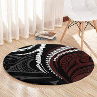 Polynesian Oxblood Line Art Tribal Tattoo Round Carpet LT9 - Polynesian Pride