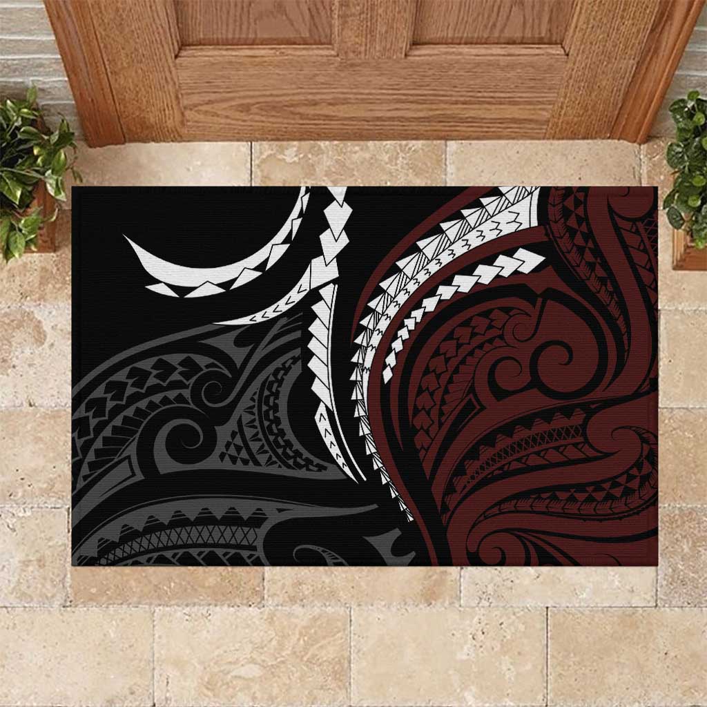 Polynesian Oxblood Line Art Tribal Tattoo Rubber Doormat LT9 Beige - Polynesian Pride