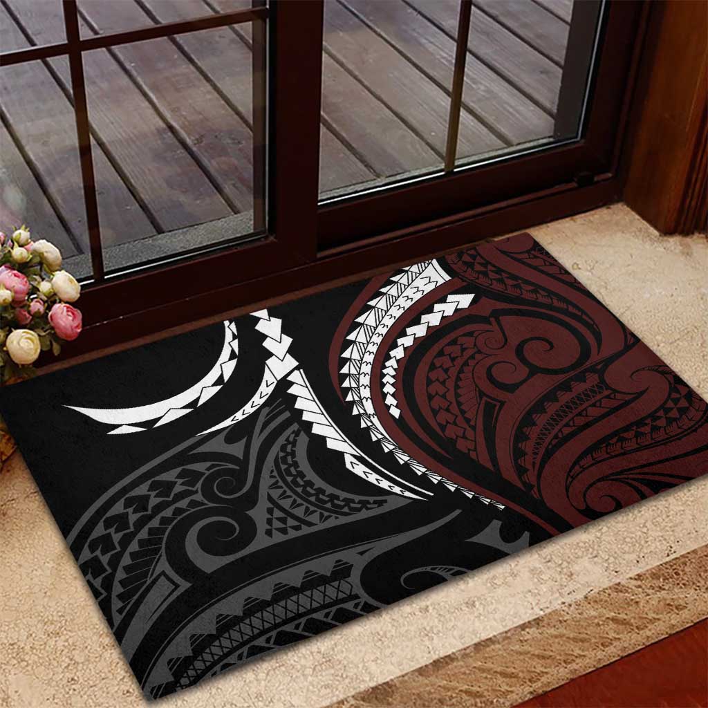 Polynesian Oxblood Line Art Tribal Tattoo Rubber Doormat LT9 - Polynesian Pride