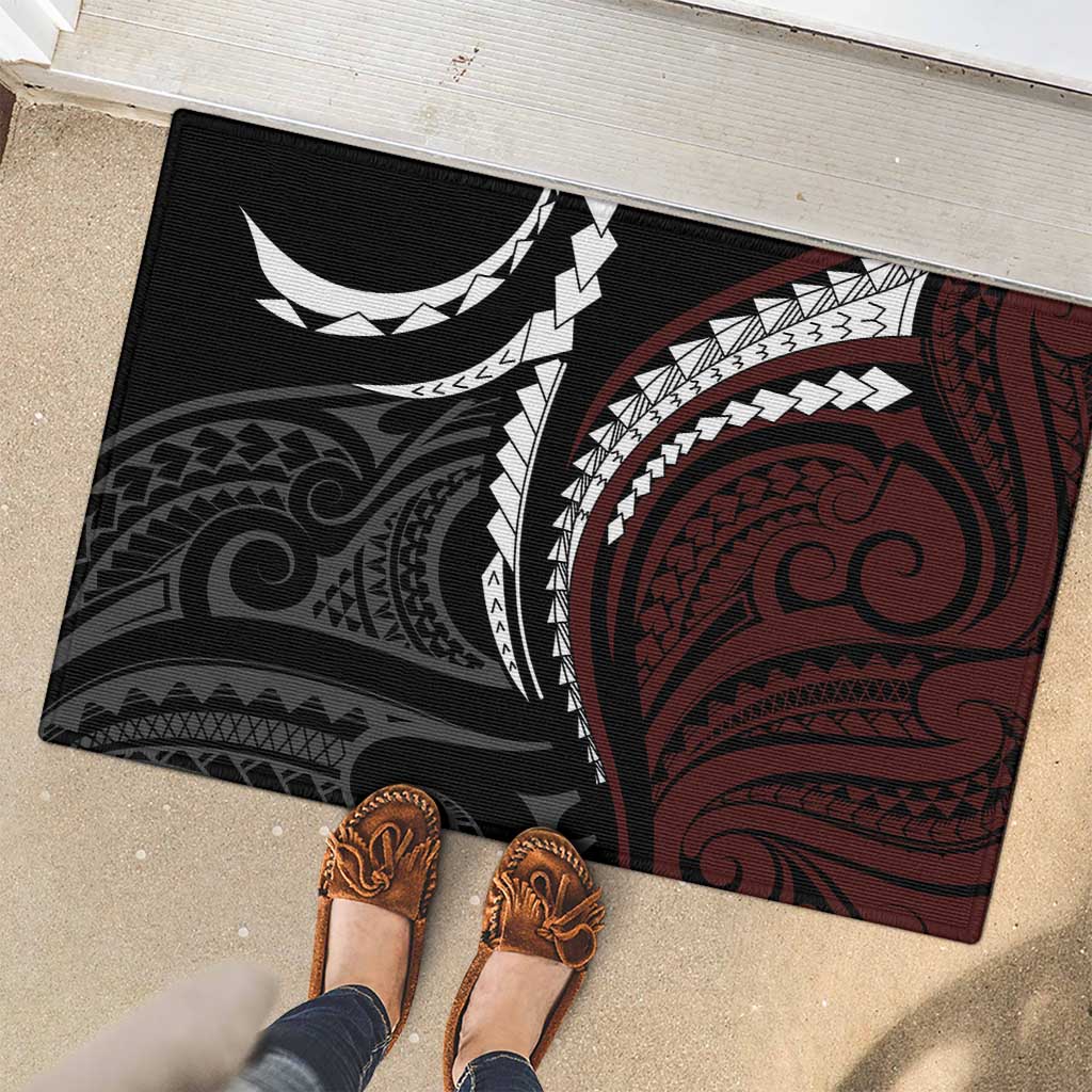 Polynesian Oxblood Line Art Tribal Tattoo Rubber Doormat LT9 - Polynesian Pride