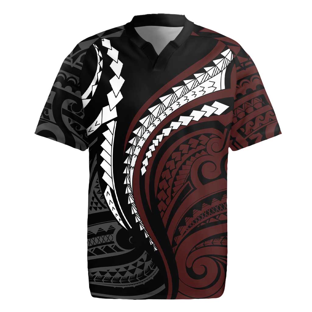 Polynesian Oxblood Line Art Tribal Tattoo Rugby Jersey LT9 Beige - Polynesian Pride