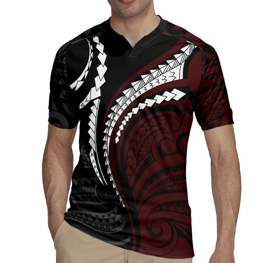 Polynesian Oxblood Line Art Tribal Tattoo Rugby Jersey LT9 - Polynesian Pride