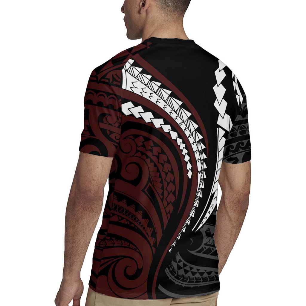 Polynesian Oxblood Line Art Tribal Tattoo Rugby Jersey LT9 - Polynesian Pride