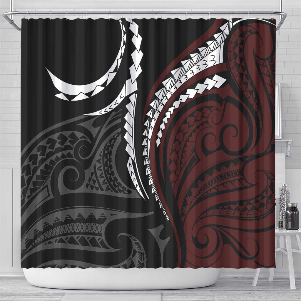 Polynesian Oxblood Line Art Tribal Tattoo Shower Curtain LT9 - Polynesian Pride